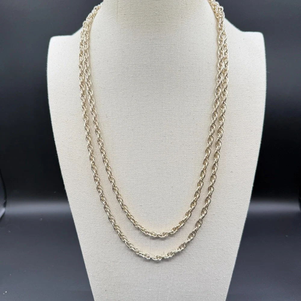 Silver Tone Long Twisted Rope Chain Necklace Layering Statement Costume Jewelry